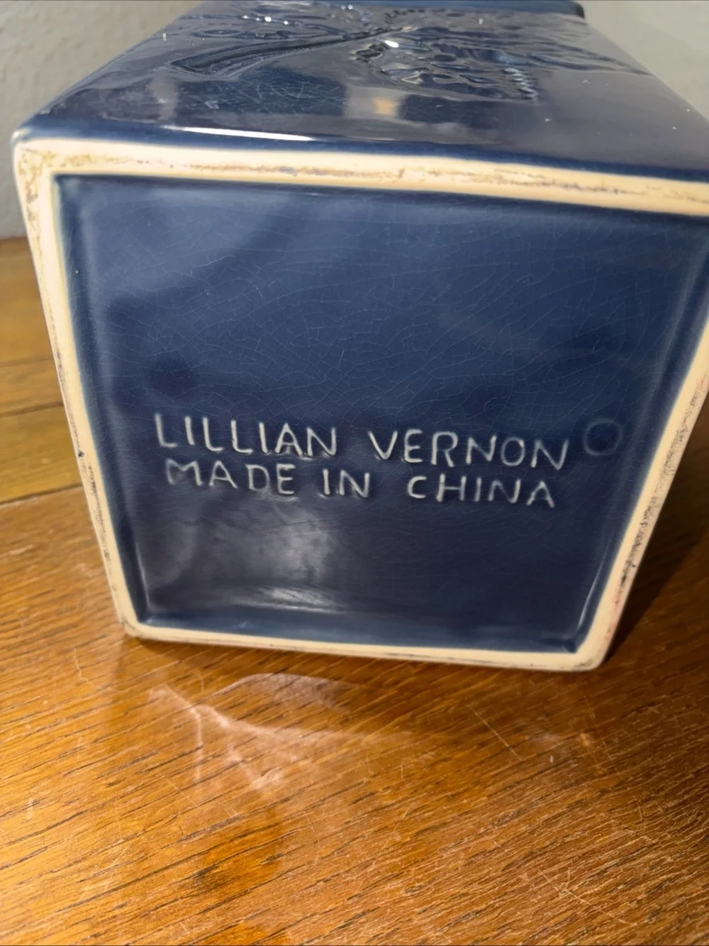 Vintage Lillian Vernon Kitchen Canister Blue Embossed Leaf Ceramic 11” - Picture 10 of 10